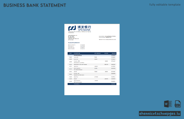 Beispiel eines Kontoauszugs der Shanghai Pudong Development Business Bank (Word- und PDF-Datei)